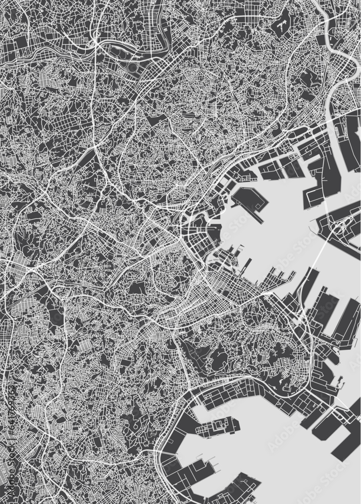 Obraz premium City map Yokohama, monochrome detailed plan, vector illustration