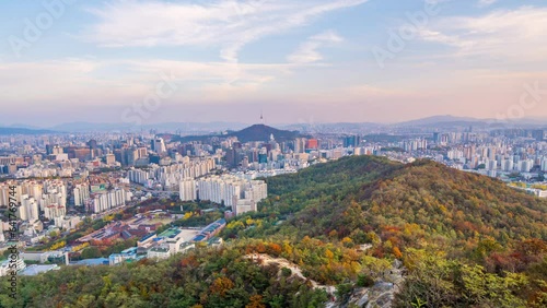 Time lapse Landscape of Seoul City and Autumn in Seoul Korea.