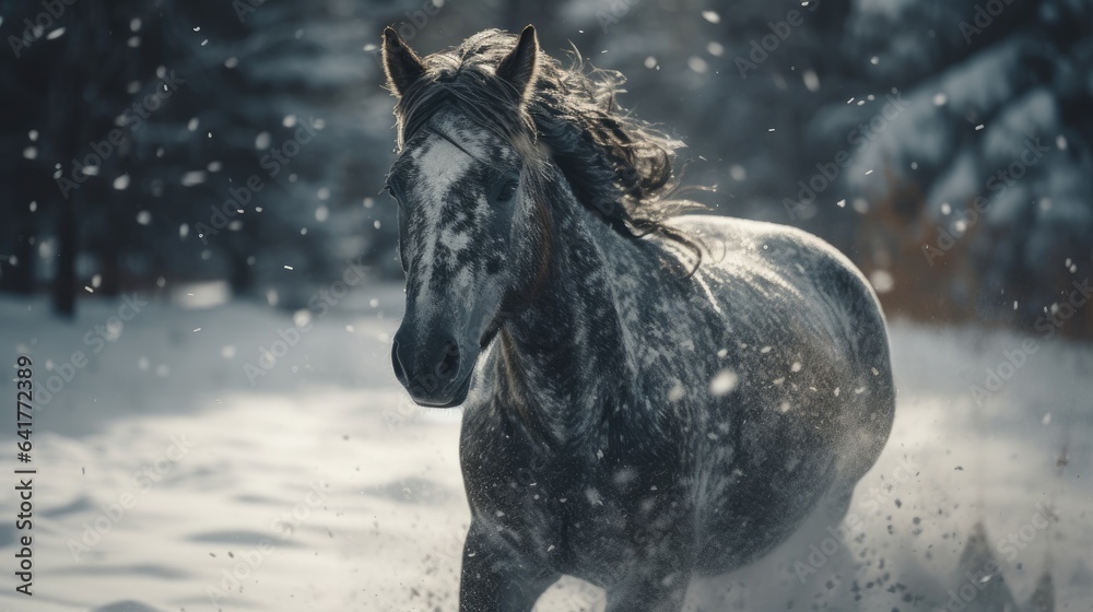 Illustration of a horse relaxing in the wild with other animals in the forest Illustration of a horse relaxing in the wild with other animals in the forest