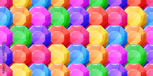 Background from colored octagonal gems. Seamless background of bright colored gems.