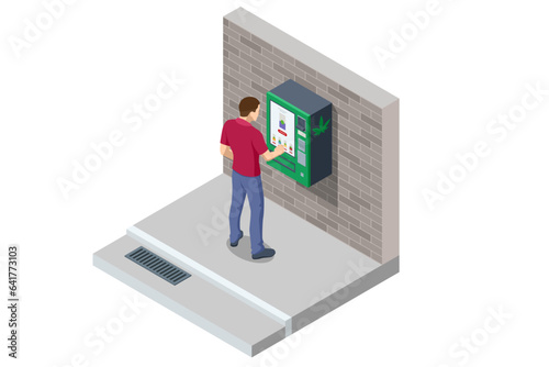 Isometric CBD vending machine. Herbal alternative medicine, cbd oil, pharmaceptical industry Automatic vending machine sells legal cannabis products