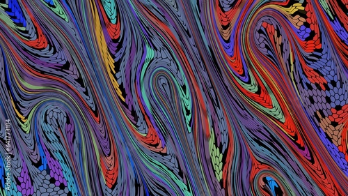 Abstract background of a digital pattern in neon colors. illustration background mixed color camouflage and motif designs, beautiful patterns for fabric, pillow, dress print. Colorful background.