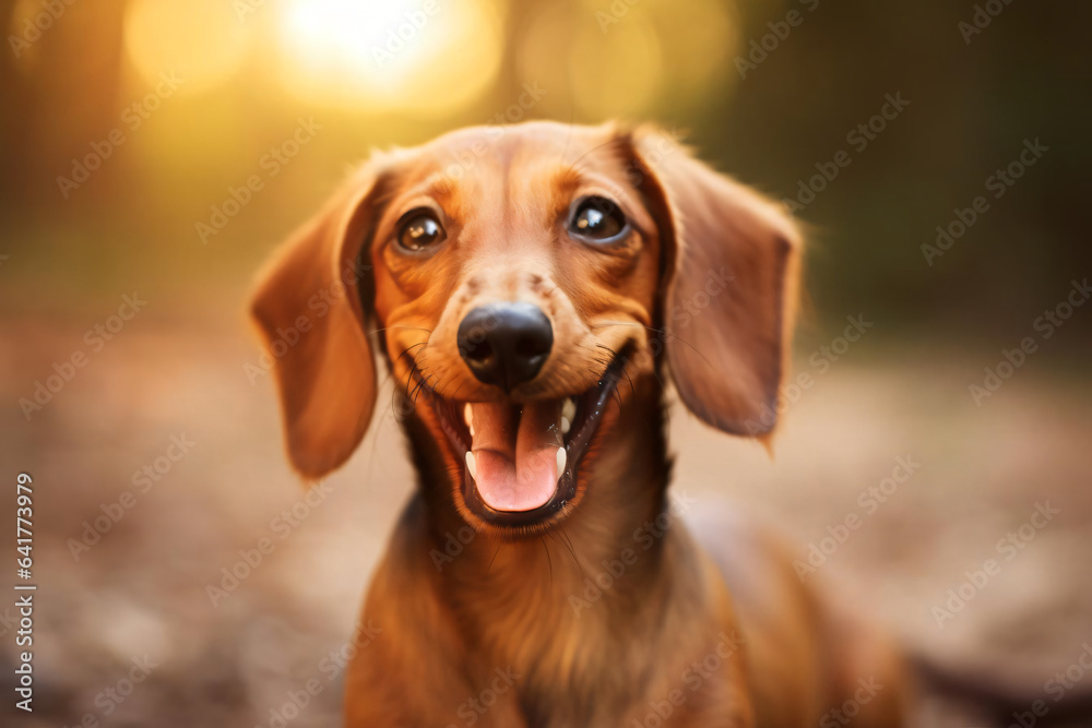 dachshund puppy in autumn park