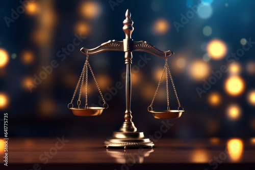 The background is the concept of law suitable for justice and equality, with the golden light of victory and fairness and the scales of the concept of law and justice.