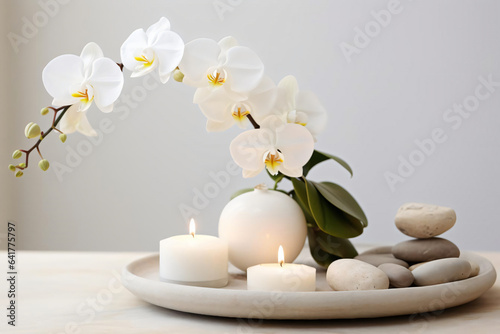 spa still photo, white Orchid with white candle