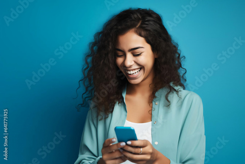 woman with mobile phone, smiling, very happy