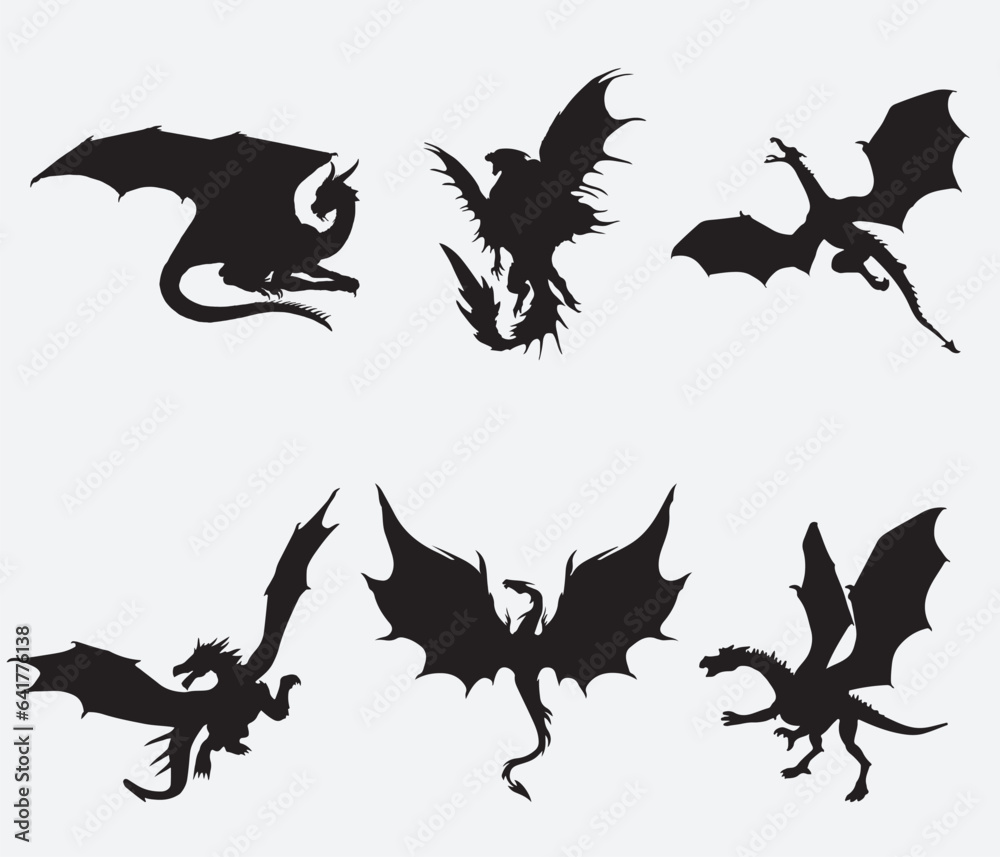 Flying Black Dragon Silhouette Collection. Flying Black Dragon Silhouette Collection.