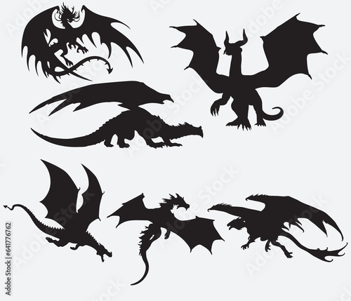 Flying Black Dragon Silhouette Collection.