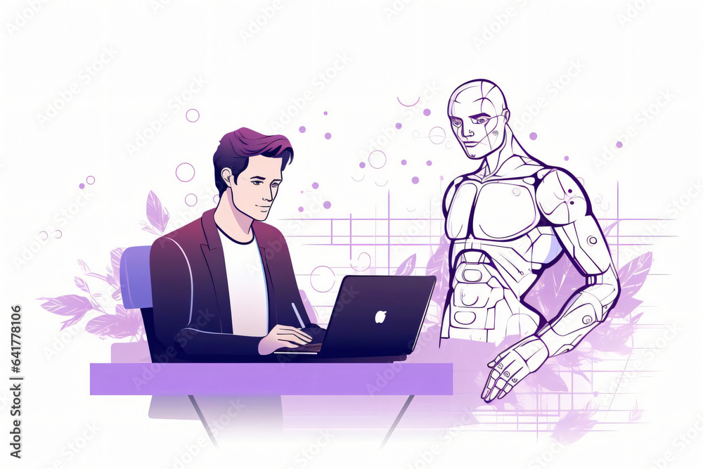 business people in office working with robot assistant business people in office working with robot assistant