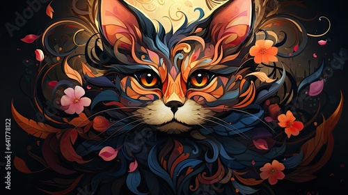 Illustration of a charmingly beautiful cat with expressive eyes and a graceful pose.