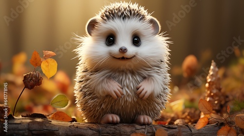 Image of a cute hedgehog sitting on a abstract background. © kept