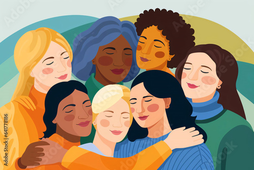 illustration depicting group of diverse females 