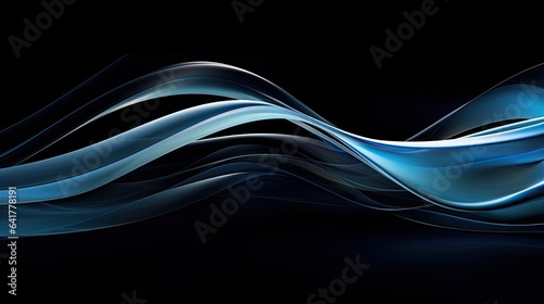 Image of abstract turbulent wavy lines in shades of blue and silver on a black background.