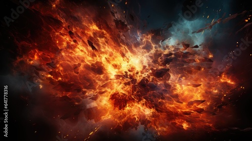 Dramatic explosion frozen in time  isolated on transparent background.