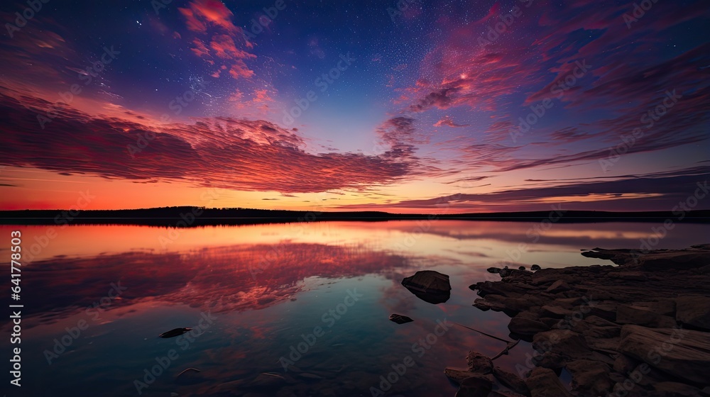 An image of a colorful sky that changes day and night, with warm shades of sunset and rising stars. An image of a colorful sky that changes day and night, with warm shades of sunset and rising stars.