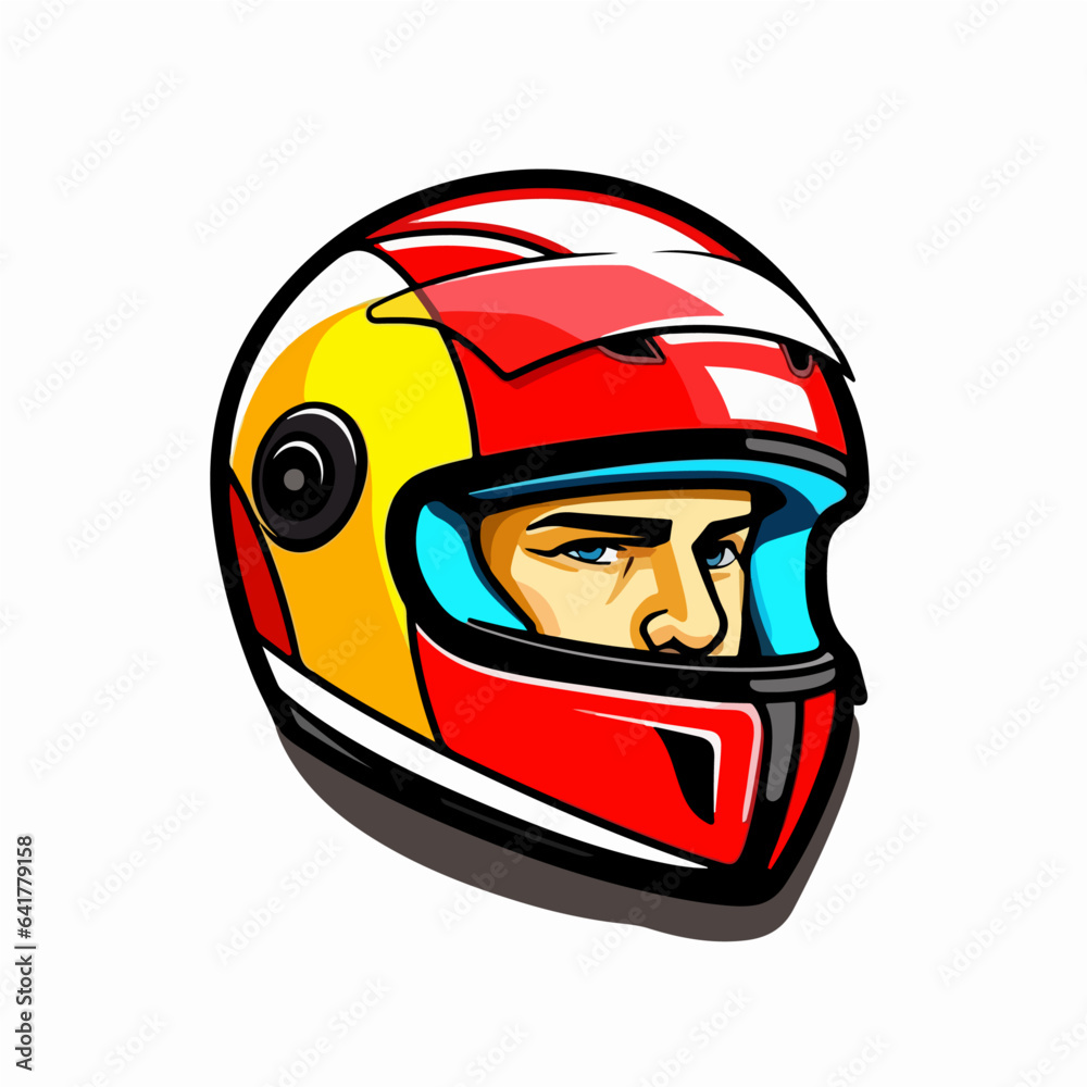 Fototapeta premium Motorcyclist race car driver character cartoon logo vector symbol