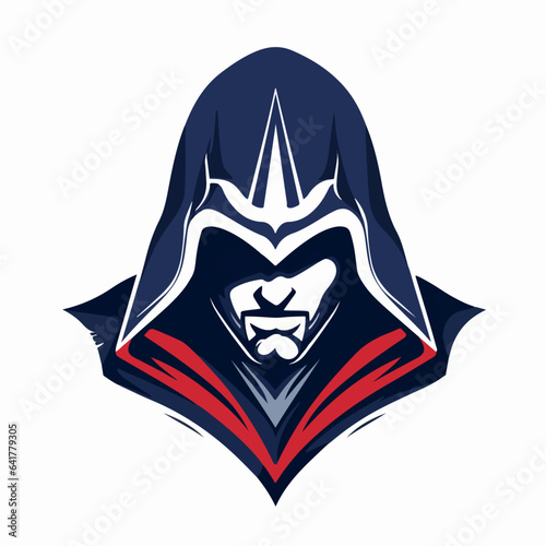 Assassin in shrouded cloak symbol logo