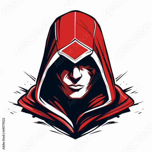 Assassin in shrouded cloak symbol logo