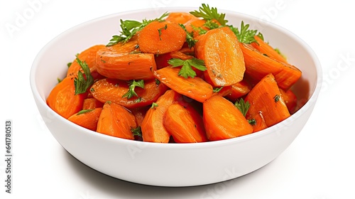 Sauteed carrots in a bowl isolated on white background