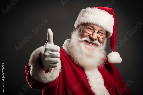 Jolly Santa Claus Strikes a Thumbs Up Pose With a Heartwarming Smile, Christmas, Holiday, Father Christmas – Generative AI
