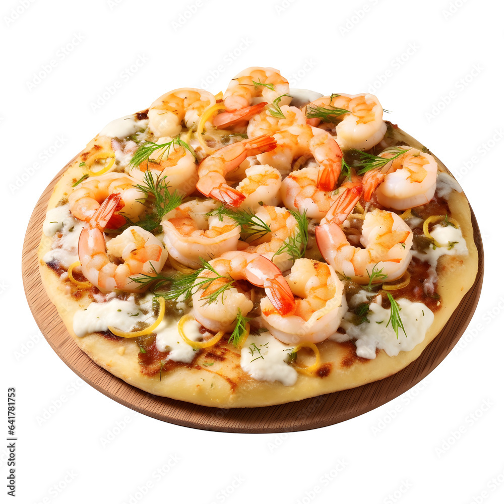 Shrimp Scampi Pizza Isolated on Transparent Background. Shrimp Scampi Pizza Isolated on Transparent Background.
