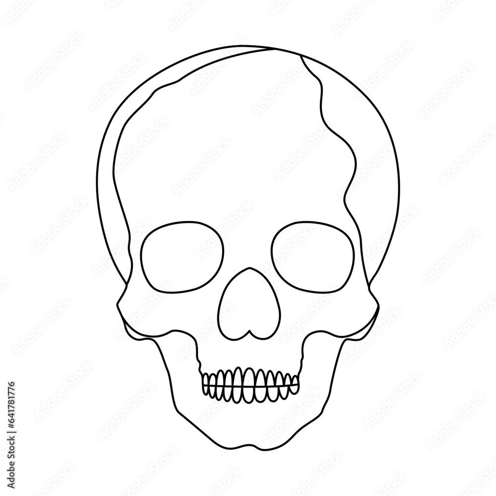 Continuous one line drawing of  skull outline vector art illustration