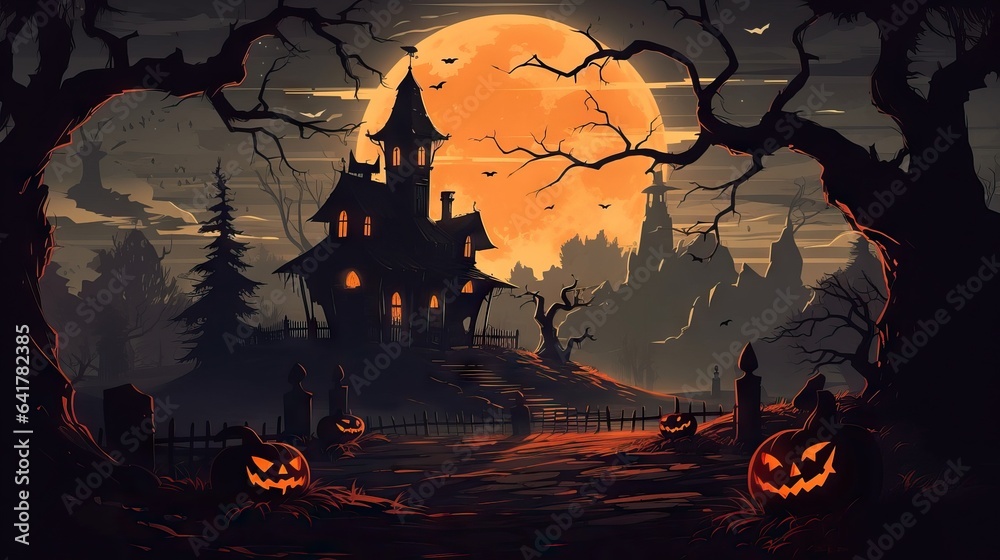 Spooky old gothic castle,halloween background. scary haunted castle poster.
