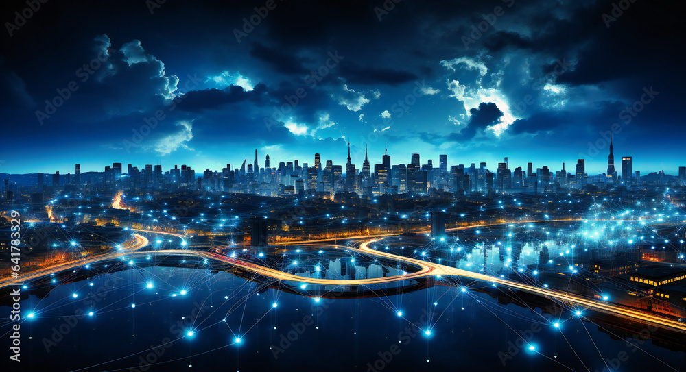 Fototapeta premium a cityscape with connected connections on an arbitrary background