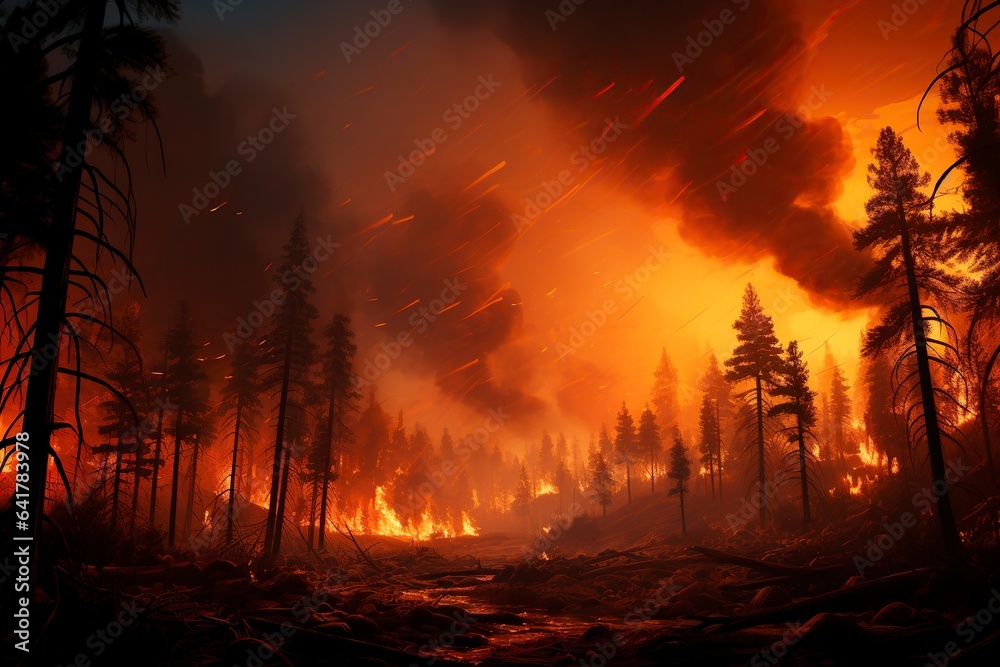 Witness the elemental chaos from the skies, as a fierce forest fire engulfs the land, emphasizing the potent and unpredictable nature of fire. Witness the elemental chaos from the skies, as a fierce forest fire engulfs the land, emphasizing the potent and unpredictable nature of fire.
