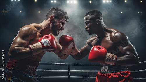 two men boxing cinematic light, fight your fears and opponent, world competition boxing © Banana Images