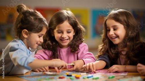 little girls playing at class and learning during a normal day