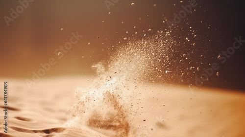 Dust particles sprayed by the wind. Sand on the ground or dust on the floor.