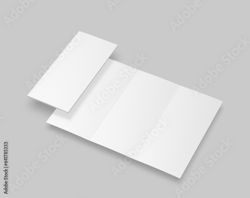 Tri fold brochure template mockup. Blank 3d illustration.