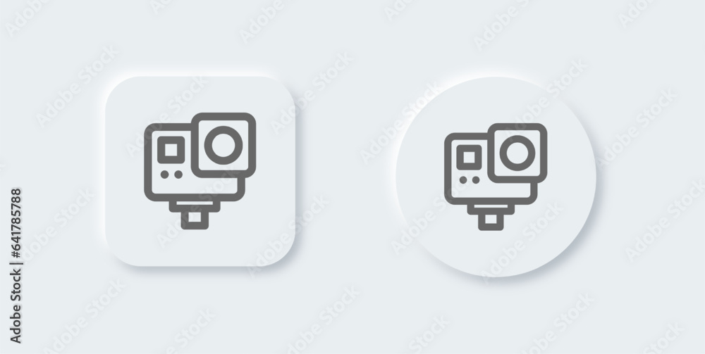 Action cam line icon in neomorphic design style. Sport camera signs vector illustration. Action cam line icon in neomorphic design style. Sport camera signs vector illustration.