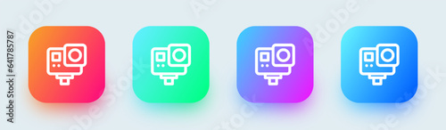 Action cam line icon in square gradient colors. Sport camera signs vector illustration.