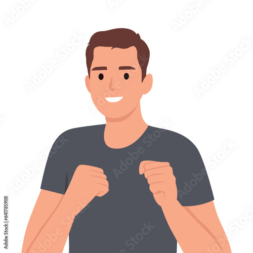 Business man in fighting position. Fighting for your goals concept. Flat vector illustration isolated on white background