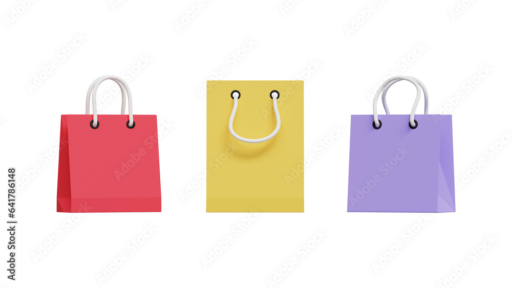 3d set of shopping bags in realistic style. Stylish fashionable bags. 3d illustration