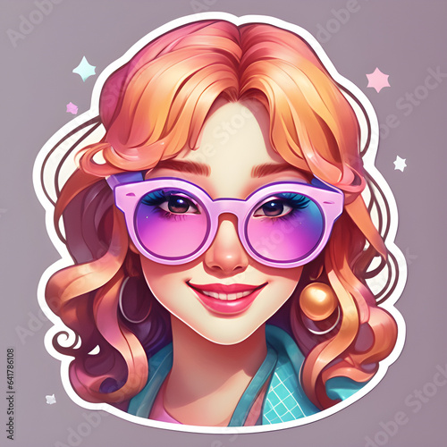 Winking girl with glasses digital animation sticker