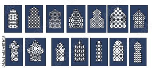 Collection of arabian oriental windows, arches and doors. Laser cut grill.  