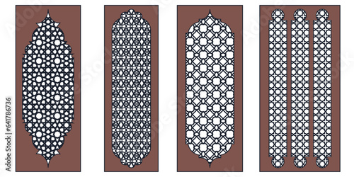 Collection of arabian oriental windows, arches and doors. Laser cut grill.  