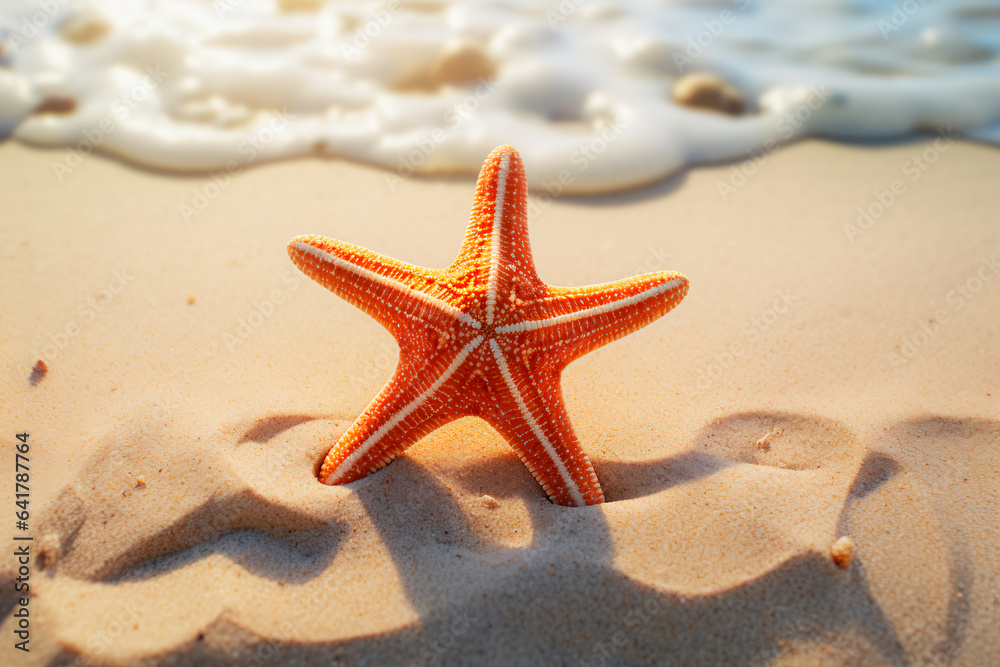 Starfish on the sand on the beach among seashells. Summer vacation photo Starfish on the sand on the beach among seashells. Summer vacation photo