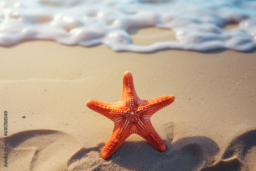 Starfish on the sand on the beach among seashells. Summer vacation photo Starfish on the sand on the beach among seashells. Summer vacation photo