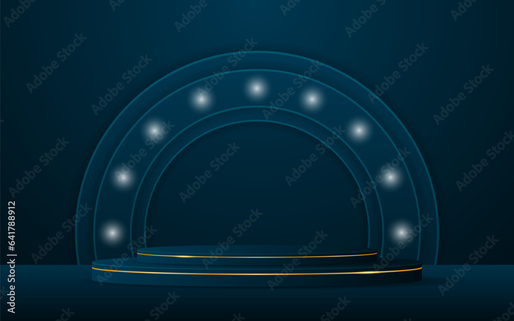 Blue podium has a blue round shape on the back for product presentation. Cosmetic product display. Stage or podium. vector illustration
Blue podium has a blue round shape on the back for product presentation. Cosmetic product display. Stage or podium. vector illustration