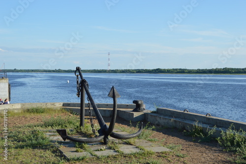 Russia, Nizhny Novgorod region, Gorodets, Volga River, anchor on the embankment