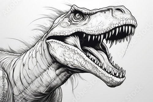 Portrait illustration of raptor dinosaur head on white background