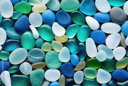 Close up on colorful sea glass on the sand on the beach