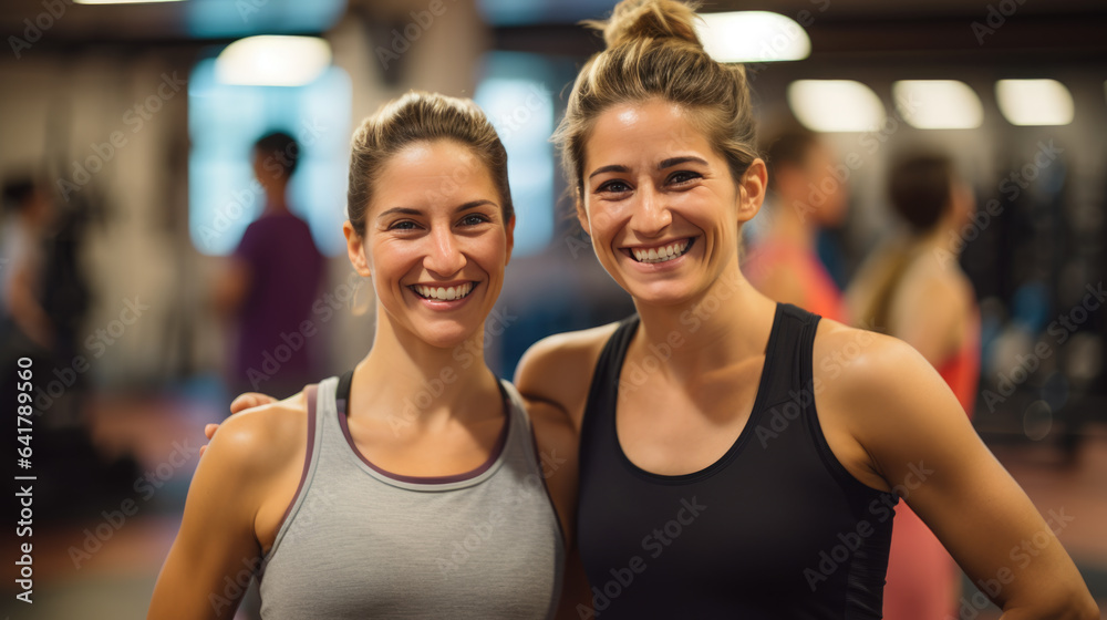 Portrait of young sports women on a group training in a gym