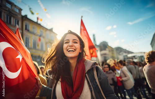 portrait of a woman in red dress, turkish girl, tur 29 Ekim, 30 Ağustos, August 30, October 29, young girl celebrating