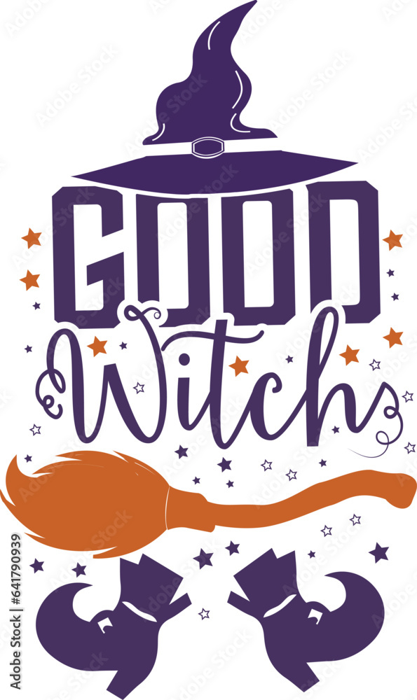 Good Witch slogan inscription. 31 October vector design. Halloween vector quote. Illustration for prints on t-shirts and bags, posters, cards. Isolated on white background.