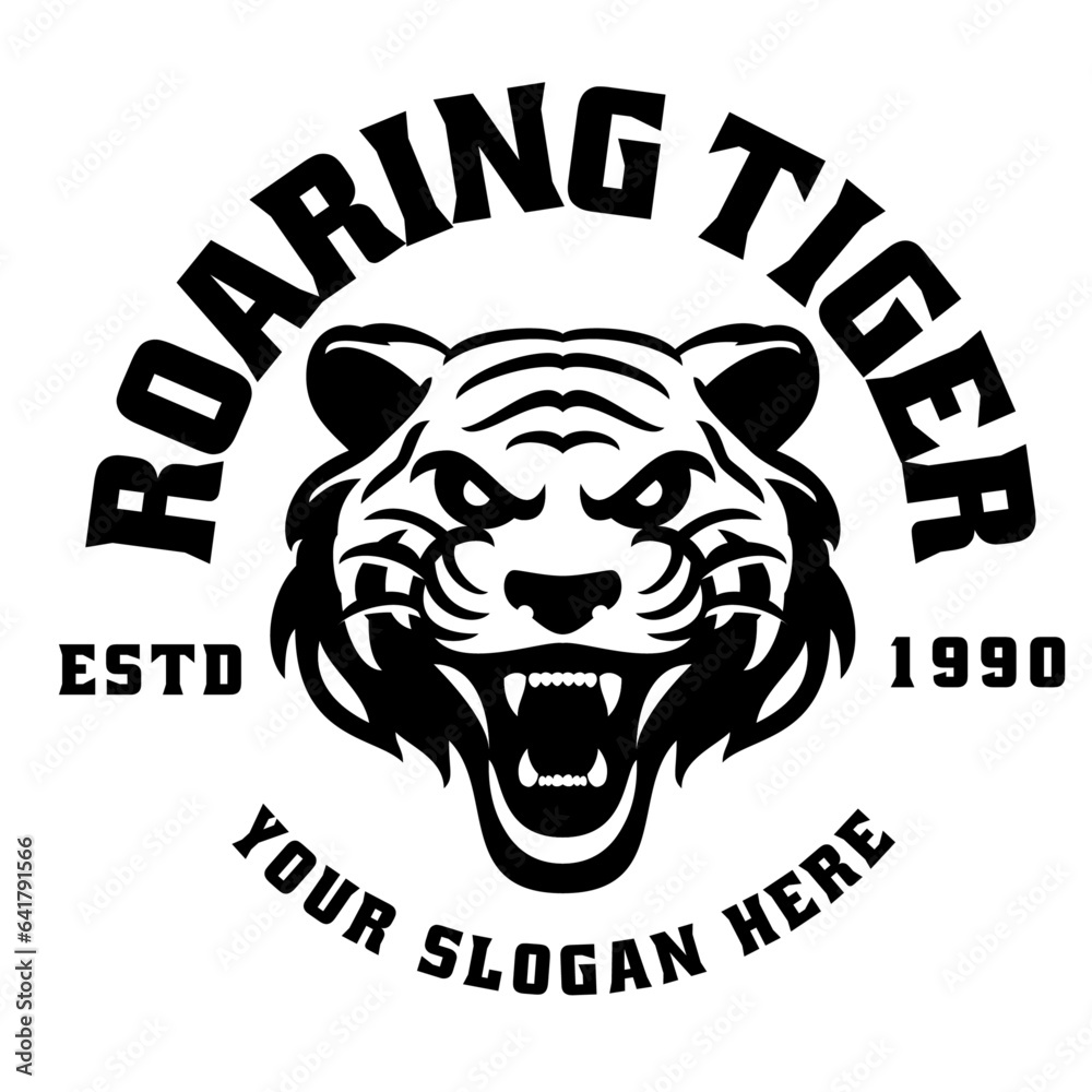 Roaring Tiger mascot logo in black and white vintage style Roaring Tiger mascot logo in black and white vintage style